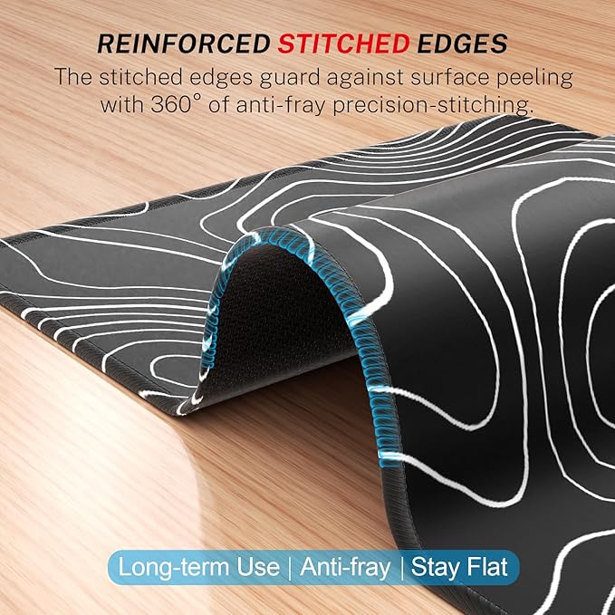 MROCO Mouse Pad [30% Larger] with Anti-Fray Stitched Edges, Premium-Textured Waterproof Surface, Non-Slip Rubber Base, Computer & Gaming Mouse Mat for Laptop, Office & Home, Black Topographic