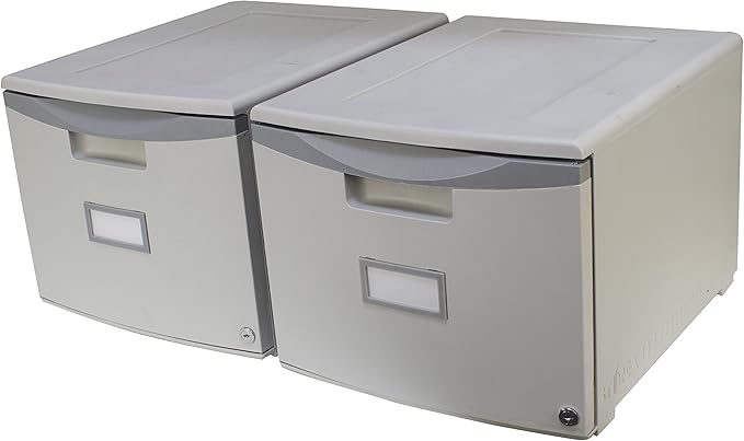 Storex Plastic One-Drawer File Cabinet – Locking Document Organizer for Home and Office, Gray, 2-Pack (61261A02C)