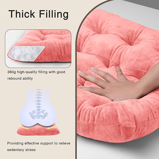 OVOV 2 Pack Chair Cushions for Dining Chairs Soft Seat Cushions for Kitchen Desk Chairs Square Chair Pads with Ties (15.5"x15.5" Pink)