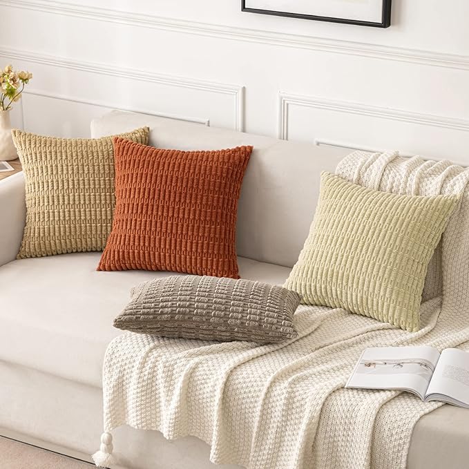 MIULEE Pack of 2 Corduroy Decorative Lumbar Throw Pillow Covers 22x14 Inch Soft Boho Striped Pillow Covers Modern Farmhouse Home Decor for Sofa Living Room Couch Bed Light Brown