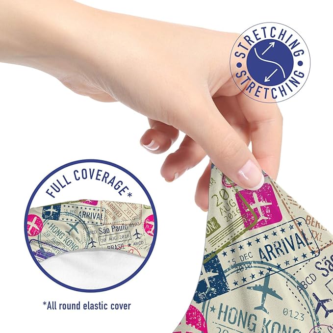 Ambesonne Travel Office Chair Slipcover, Passport and Visa Stamps Illustration of Toronto Hong Kong Berlin Print, Protective Stretch Decorative Fabric Cover, Standard Size, Eggshell Pink