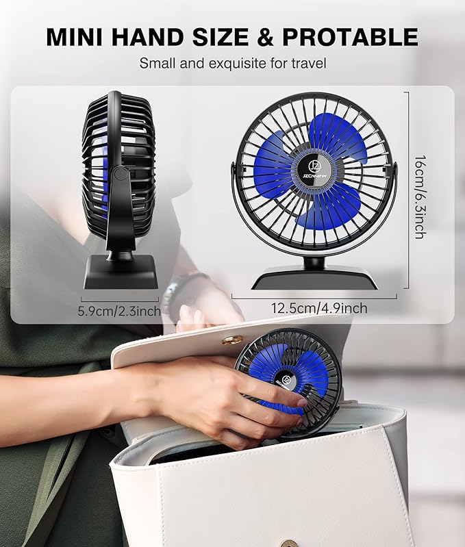 JZCreater USB Desk Fan, 2Pack USB Fan, 360 Rotation Desktop Fan with 3 Speed, Table Personal Cooling Fan, Quiet Mini Desk Fan, USB Powered, Small Fan for Home Office Bedroom Car Travel, Pink