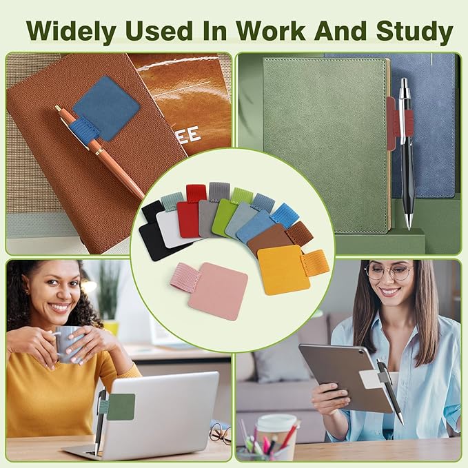 GAQWOK 10-Pack Pen Loop Holder Set, Self-Adhesive Pen Loop Holder for Notebook, Bible, And Journals - Elastic Design with 10 Colors Included