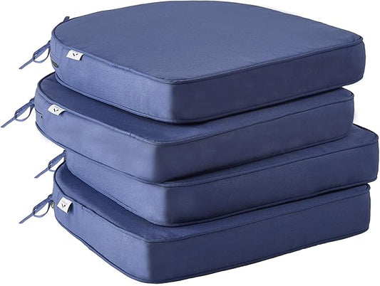 IPYNBAP Outdoor Chair Cushions Set of 4 -Waterproof Outdoor Seat Cushions for Patio Furniture, Patio Chair Cushion with Handle and Ties, Out Door Chair Pads,19x19x3-Round, Navy Blue