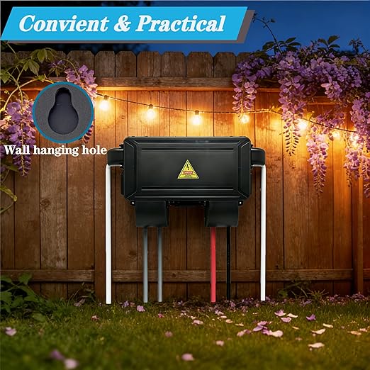 DIQIMIAQ Medium Outdoor Electrical Box(Inner 10.3 * 4.8 * 3.1inch), IP54 Waterproof Extension Cord Cover w/6 Cable Entry, Weatherproof Connection Box Protect for Plug,Connector(Black, 2PCS)