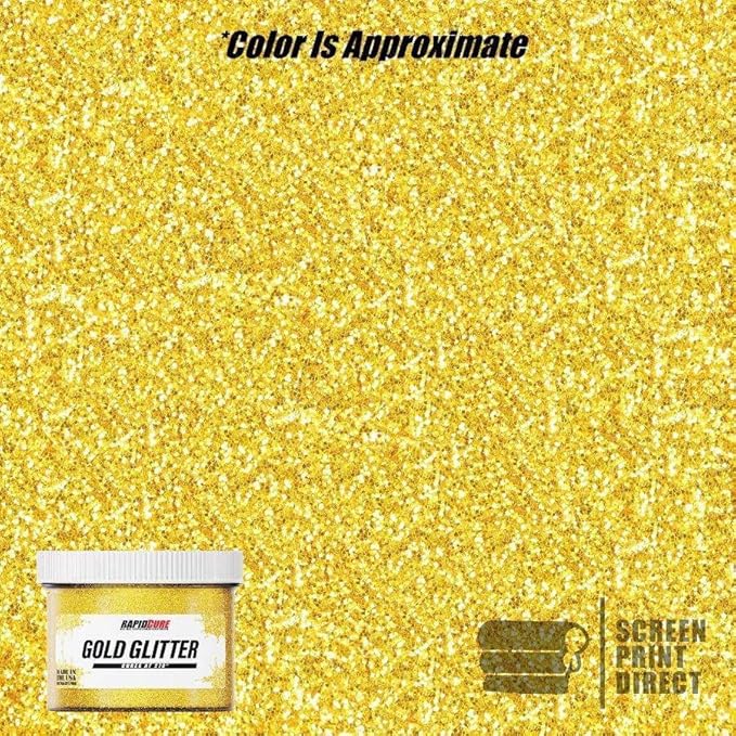 Rapid Cure® Screen Printing Ink Gold Glitter (Gallon - 128 oz.) - Plastisol Ink for Screen Printing Fabric - Low Temp. Curing Plastisol by Screen Print Direct - Gold Glitter Silk Screen Printing Ink
