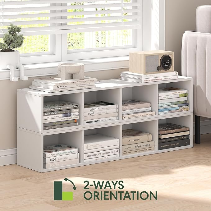 Furinno Fulda Book Shelf, 4-Tier Narrow Bookshelf, Standing Bookcase with 8-in Width Storage Shelf, 9.3 x 7.9 x 41.6, for Organization and Storage, for Living Room, Bedroom, Home Office, White