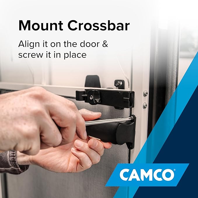 Camco Motion-Activated LED RV Screen Door Crossbar Handle - Features Motion Activated LED Lighting & Robust Aluminum Design - Adjustable Fit Compatible w/Most RVs- (2) AAA Battery (not incl.) (42330)