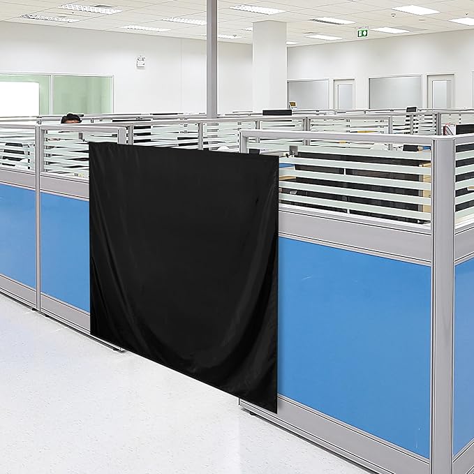51"x55" Office Privacy Curtain with Hanging Kit - Noise Reducing Partition Screen for Cubicles, Dorms & Home Offices (Black)