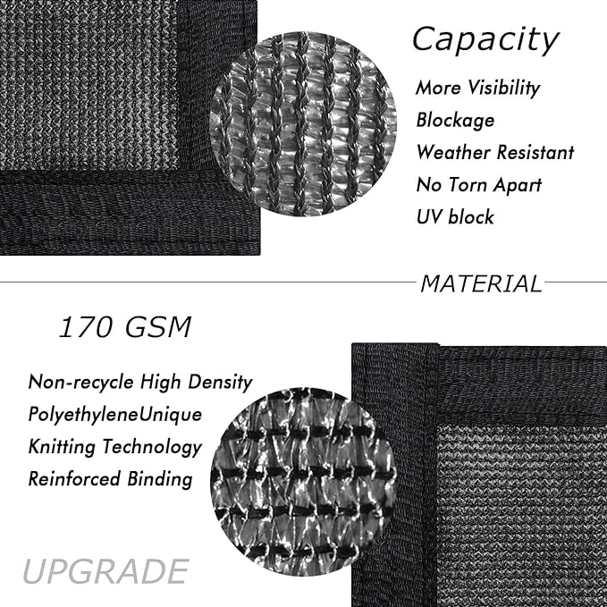 UPGRADE Privacy Fence Screen 6'x7' Black Outdoor 90% Visibility Blockage 170 GSM Mesh Shade Cover Panels for Backyard,Balcony,Home Decoration with Zip Ties,Customized Avaliable