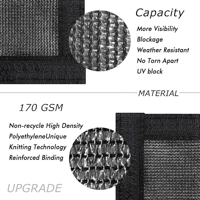 UPGRADE Privacy Fence Screen 5'x55' Black Outdoor 90% Visibility Blockage 170 GSM Mesh Shade Cover Panels for Backyard,Balcony,Home Decoration with Zip Ties,Customized Avaliable