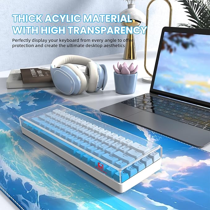 ZIYOU LANG KC02 Acrylic Clear Transparent Keyboard Cover(12.28*4*0.9’’) with Dustproof Waterproof Anti-hit Anti-cat Protective Case for 65% Small Layout 61Key 64Key 68Key Mechanical Gaming Keyboard