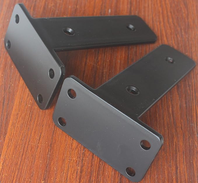 6 Pack - 5 inch Black Hidden L Shelf Bracket (1/5 Inch Thicked) Iron Floating Shelf Brackets Rustic Industrial Metal Brackets for Shelf Support