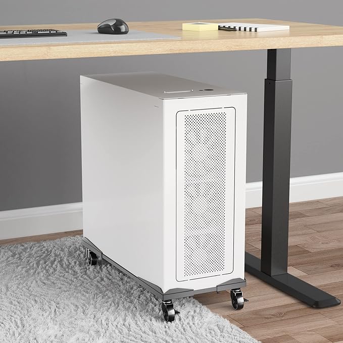 PC Tower Stand – Metal Frame – Adjustable Width and Length – 4 Locking Wheels – Cork Pads – Computer Tower Stand for ATX – Easy Assembly – Wide Size Range – Computer Cart – CPU Holder