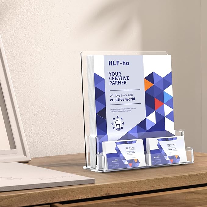 Brochure Holder 8.5x11 Inch Acrylic Literature Holders Clear Flyer Display Stand with Business Card Slot Pamphlet Holder Multi Purpose Organizer for Office, Lobby, Hotels, Trade Shows, 4 Pack