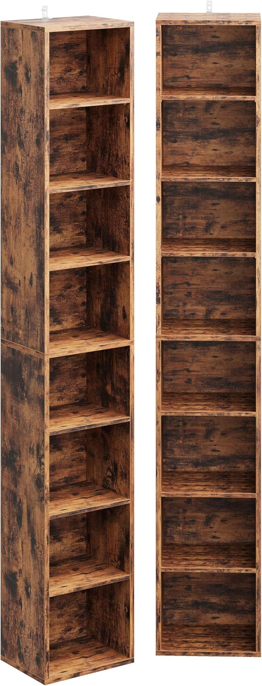 IRONCK Tall Narrow Bookshelf 8 Tiers 71in Set of 2, Compact Corner Bookcase, Easy to Match for Living Room, Office, Study, Bedroom