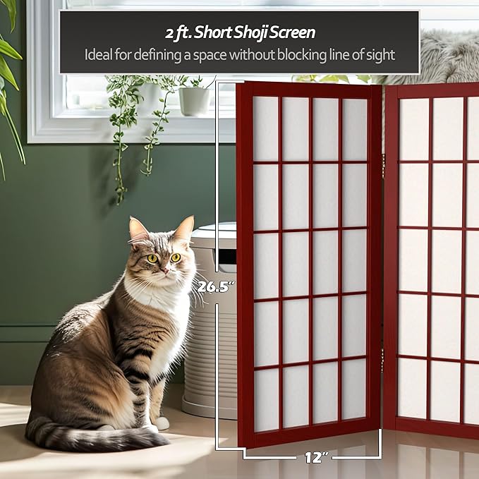2 ft. Short Desktop Window Pane Shoji Screen - Rosewood - 6 Panels