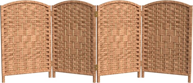 Red Lantern 2 ft. Short Diamond Weave Fiber Folding Screen - Natural - 4 Panel