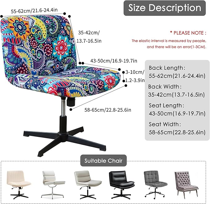 Criss Cross Chair Cover Waterproof Boho Wide Armless Vanity Chair Slipcover 1 Piece Washable