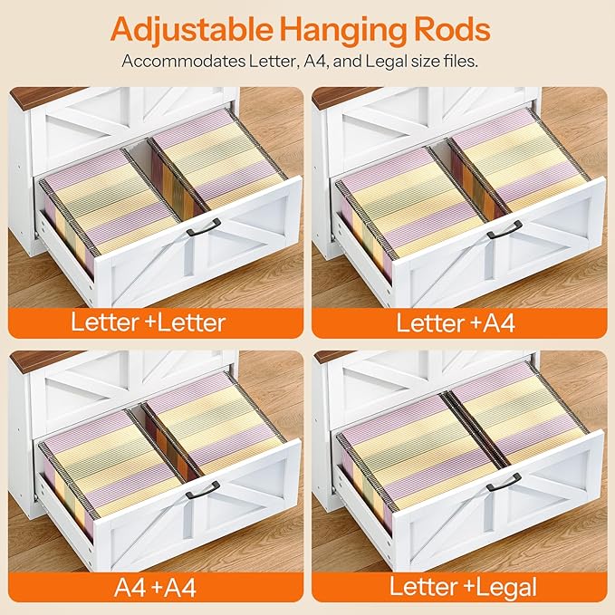 HOOBRO 2 Drawer File Cabinet, Farmhouse Lateral Filing Cabinet for Letter/A4/Legal Size, Large Wooden Office Storage Cabinet, Printer Stand for Home Office, White and Walnut WH48WJ01