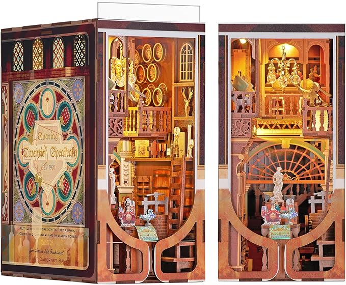 MiniCity Book Nook Kit, DIY Miniature Dollhouse Booknook Kit, 3D Wooden Puzzle Bookend Bookshelf Insert Decor with LED Light for Teens and Adults (Roaring Twenties Speakeasy)