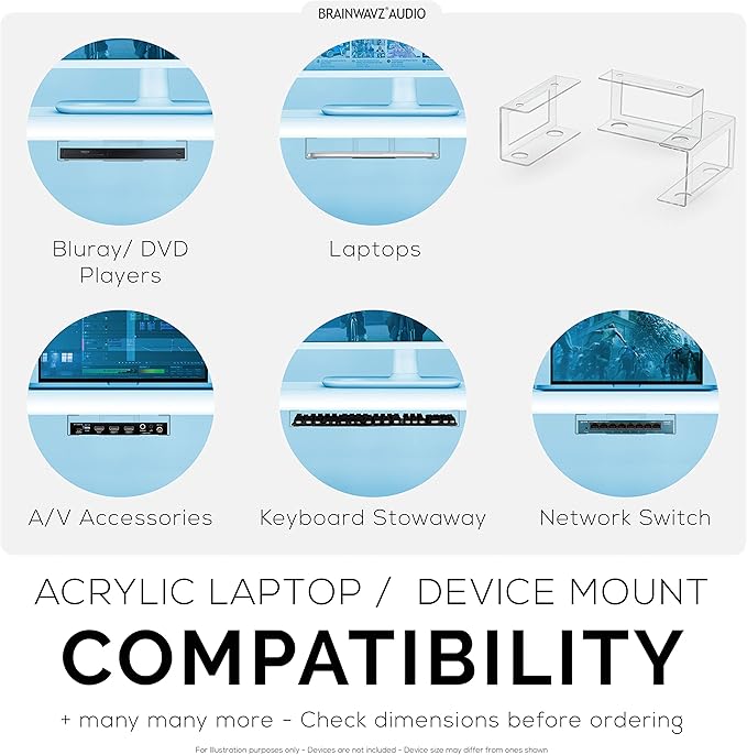 BRAINWAVZ Transparent Under Desk Laptop Holder Mount with Adhesive & Screw in, Devices Upto 1.8" Thick for Laptops, Macbooks, Surface, Cable Box, Routers, Keyboard, Modems, Network Switch & More