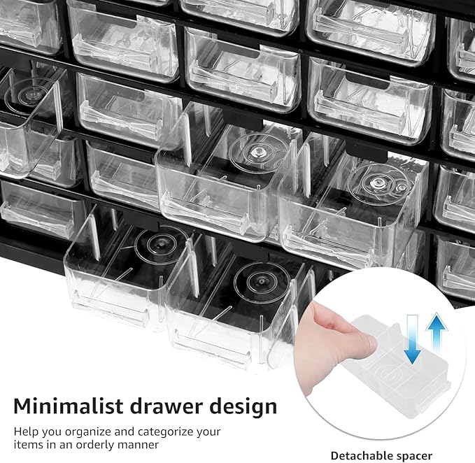 25 Drawers Stackable Storage Cabinet with 50 Removable Dividers, Clear Small Parts Organizer for Hardware, Crafts & Beads, Desktop Drawer Unit for Office Supplies & Teacher Toolbox, 11.5×8.9×4.8 In