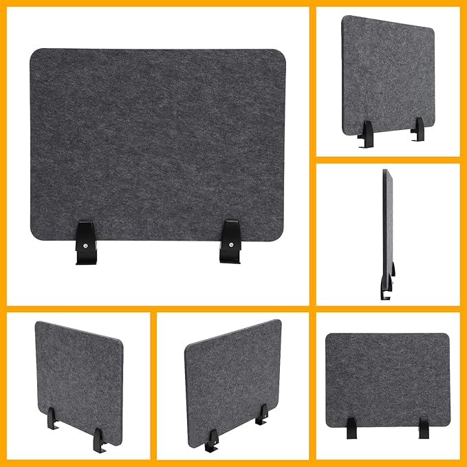 Acoustic Desk Divider, 4Pcs Tabletop Privacy Cubicle Panels, Clamp-On Polyester Fiber Felt Partition, Noise Reducing Office Partition for Workstation, Classroom, Study Area, 20.9*16in Anthracite Gray