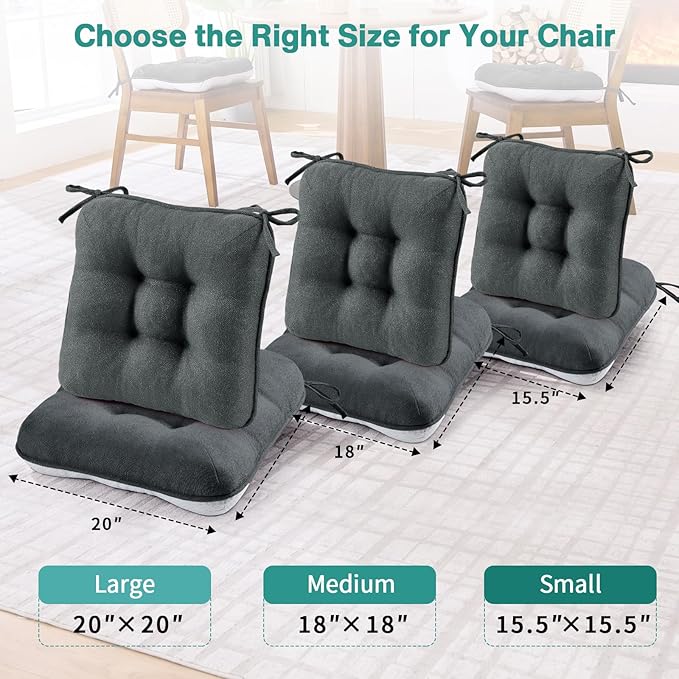 BETU Chair Cushions for Dining Chairs,3.5" Thick Kitchen Table Chair Pads with Ties,Non Slip Backing and Covers,Seat Cushion for Dining Room,Bar,Patio Chairs,18"X18"X3.5"