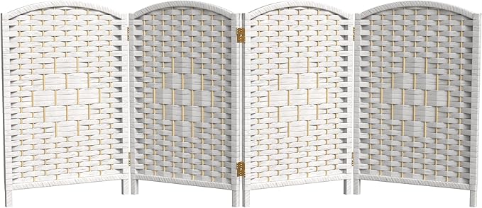 Red Lantern 2 ft. Short Diamond Weave Fiber Folding Screen - White - 4 Panel