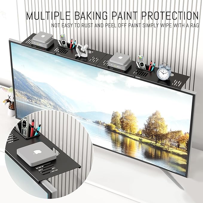 CABTE Adjustable Steel TV Top Shelf, Floating TV Stand, Universal Monitor Shelf for Soundbar, Game Console, Cable Box, Router Shelves (33.86"x4.7" with Boxes)