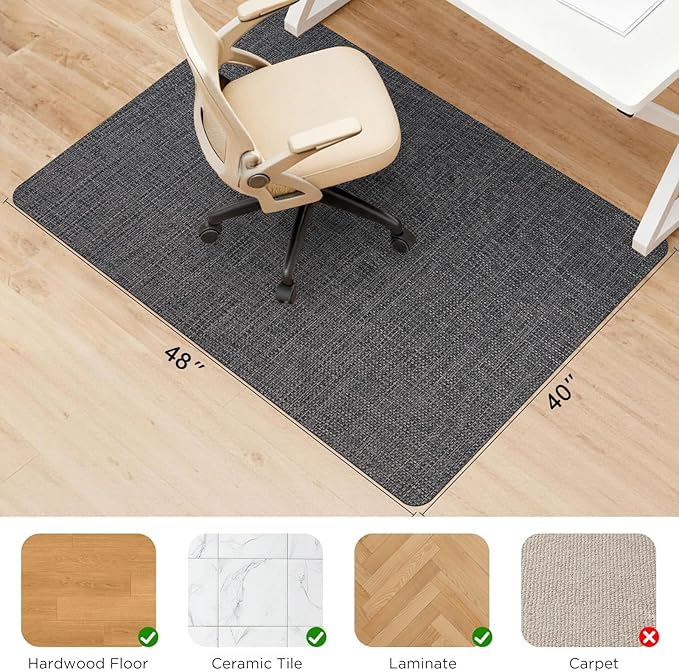 Sycoodeal Chair Mat, 40" x 48" Office Chair Mat for Hardwood and Tile Floor, Heavy Duty Floor Protector for Rolling Chairs, Non-Slip,Computer Mat for Home Office(Dark Coffee)