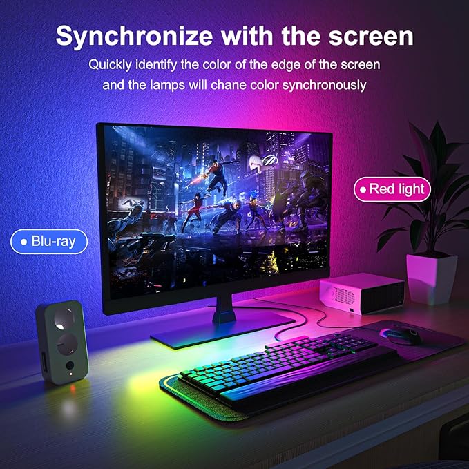 pc sync Light bar，LED Light Strips Deliver Synchronized Lighting Effects with Screen Colors and Music, Compatible with Win/Mac Systems. (PC Sync Light (for 32-34-inch Models))