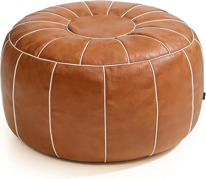 Thgonwid Unstuffed Moroccan Storage Pouf Foot Stool Ottoman Seat, No Filler Included, Handmade Faux Leather Bean Bag Floor Chair Foot Rest for Living Room, Bedroom or Balcony, Brown