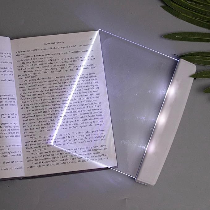 Flat Book Lights for Reading at Night in Bed Clear LED Book Page Light Bookmark Light for Reading Illuminator Panel Plate Lamp Board Wireless (White)