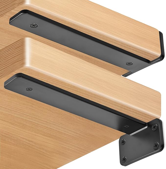 6 Pack - 6 inch Black Hidden L Shelf Bracket (1/5 Inch Thicked) Iron Floating Shelf Brackets Rustic Industrial Metal Brackets for Shelf Support