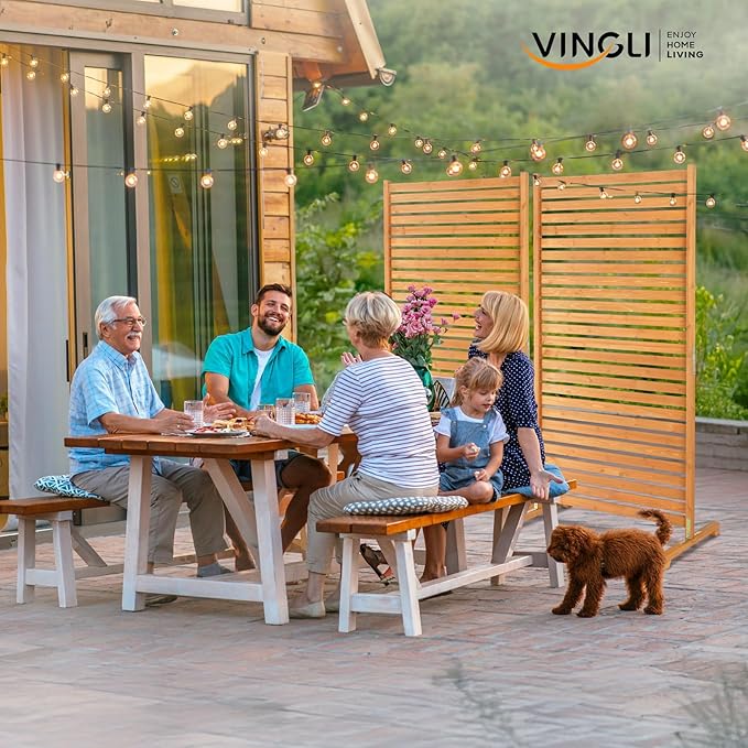 VINGLI Wooden Privacy Fence, 74 x 36 in Freestanding Fence Screen, Decorative Space Divider for Outdoor Patio, Balcony, Deck (1 Panel Freestanding)