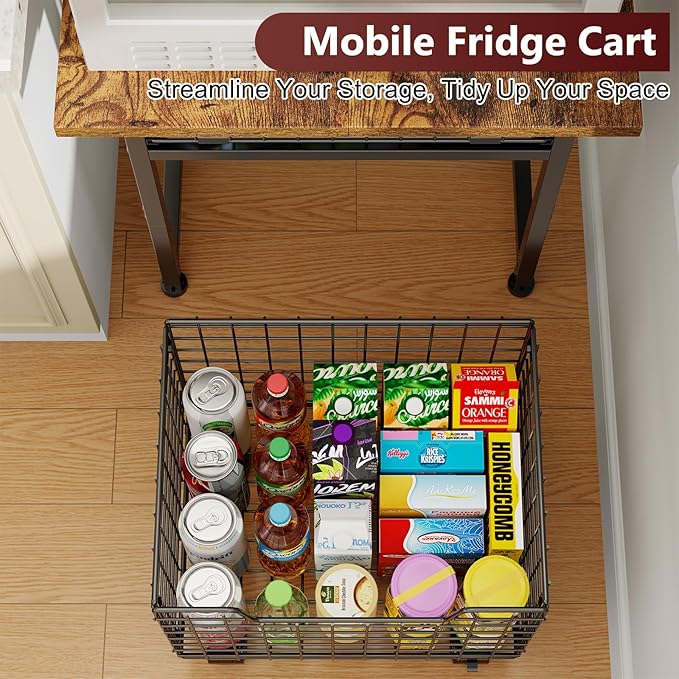 Mini Fridge Stand with Storage, Small Refrigerator Stand with 2 Drawers, Mini Fridge Shelf Cabinet-Max Load 400 LBS Heavy Microwave Stand Mini Fridge Cart for Dorm, Apartment, Kitchen, (Brown)