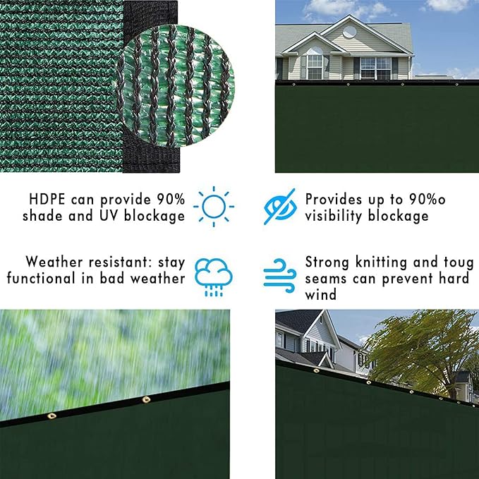 UPGRADE Privacy Fence Screen 5'x47' Dark Green Outdoor 90% Visibility Blockage 170 GSM Mesh Shade Cover Panels for Backyard,Balcony,Home Decoration with Zip Ties,Customized Avaliable