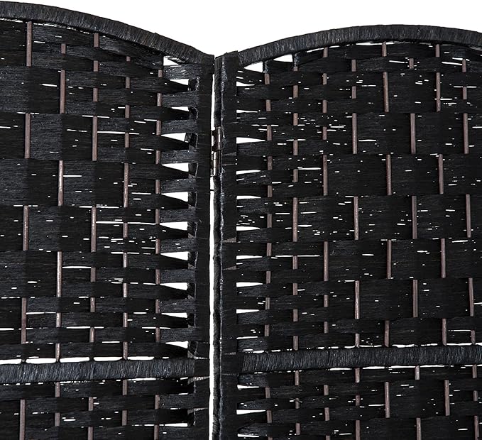HOMCOM Room Divider 4 Panel, 6FT Tall Folding Privacy Screen, Freestanding Hand-Woven Partition for Room Separation with 360° Hinges, Paper Rope Diamond Weave, Black