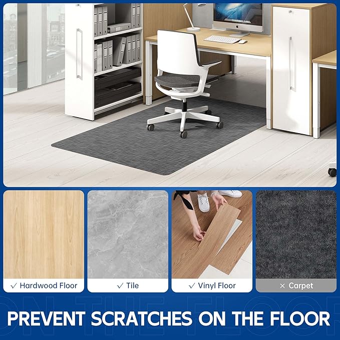 Office Chair Mat for Hardwood & Tile Floor, 36" x 48"Anti-Slip Desk Chair Mat, Easy Glide Floor Protector for Rolling Chairs, Floor Mat for Office Chair for Home Office (Dark Gery)