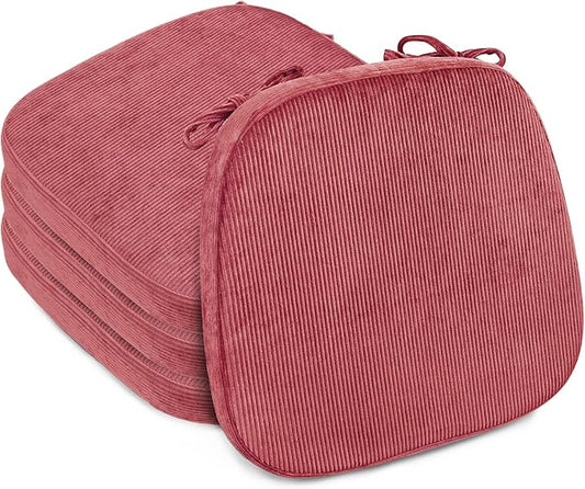 2.5" Thick Chair Cushions for Dining Chair, Corduroy Foam Kitchen Chair Pads, U Shaped Indoor Seat Cushions with Ties & Non-Slip Backing, Removable Washable Cover, 17''x16.5'', Set of 4, Pink
