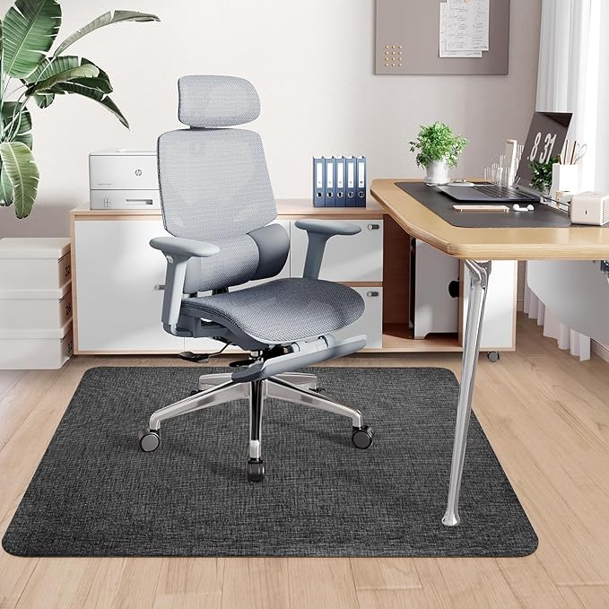 Sycoodeal Office Chair Mat for Hardwood & Tile Floor, 48" x 55" Heavy Duty Computer Gaming Chair Mat for Rolling Chairs Non-Curve, Anti-Slip, Floor Protector for Home Office (Black)