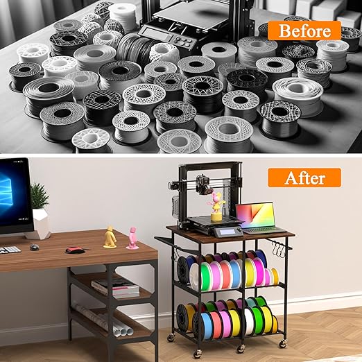 3D Printer Stand with Filament Storage Rack, 3D Printer Table Rolling Printer Cart on Wheels, Large Capacity 3D Filament Storage Rack for PLA/ABS/TPU, Filament Storage Rack for Workshop Studio Office