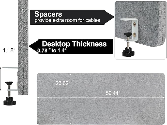 Desk Privacy Panel Table Privacy Panel Acoustic Partition Noise Visual Isolate Table Divider with Clamp (24" x 60")
