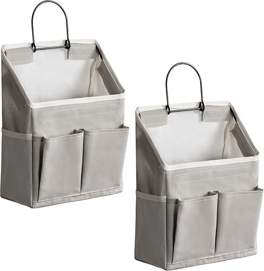 2pcs Wall Hanging Storage Bag, Small Door Closet Linen Fabric Pockets Organizer, Waterproof Multi Functional for Living Room Bedroom Bathroom Kitchen RV Camper with Hooks All Grey