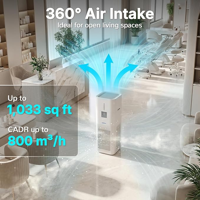 Aireal AEH800 Air Purifier and Humidifier Combo for Large Rooms, Smart WiFi & Voice Control, 7L Evaporative Humidifier, Advanced Air Quality Sensor, Quiet Sleep Mode, Auto Air Quality Monitor