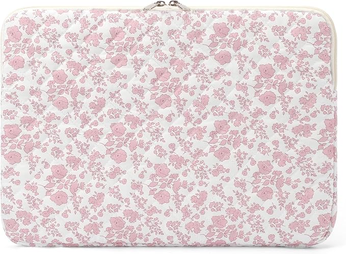 Puffy Laptop Sleeve 13 Inch Cute Quilted Laptop Protective Case Padded Floral Computer Sleeve for MacBook (B-Pink Floral, 13 Inch)