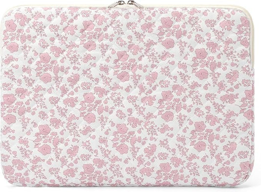 Puffy Laptop Sleeve 13 Inch Cute Quilted Laptop Protective Case Padded Floral Computer Sleeve for MacBook (B-Pink Floral, 13 Inch)