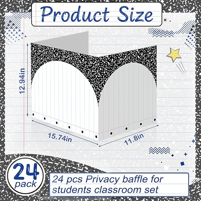AmazingSpark 24 Pcs Privacy Folders Desk Dividers Composition Notebook Scalloped Testing Dividers for Students Desk Classroom Privacy Folder Boards for School Teacher Office Home Study Supplies